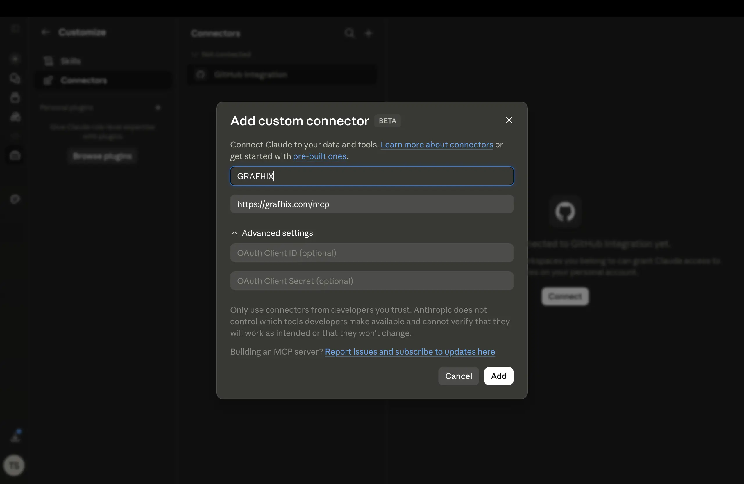 Add custom connector form